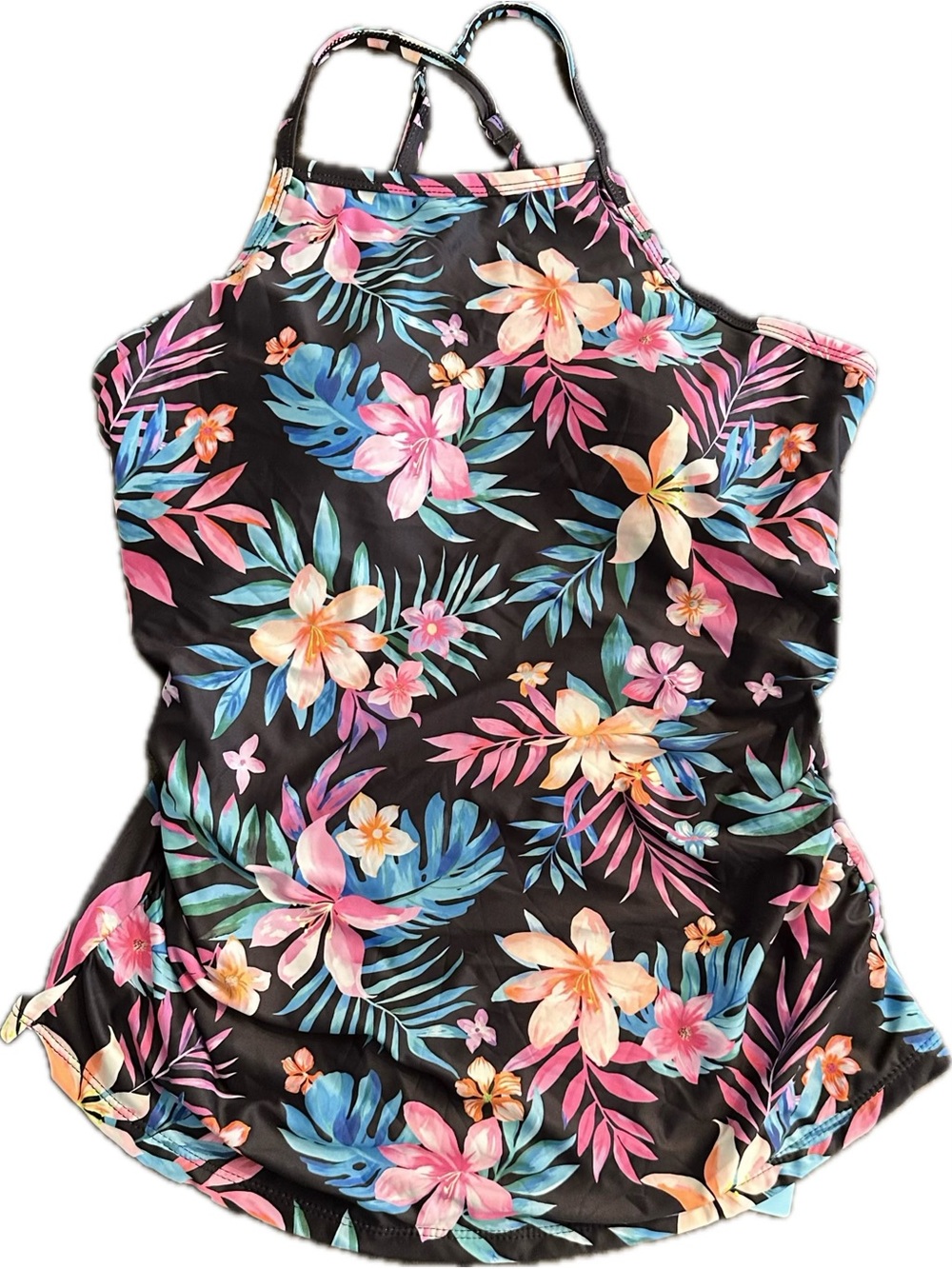 NWT Younique Black Tankini with Multicolor Tropical Floral Print